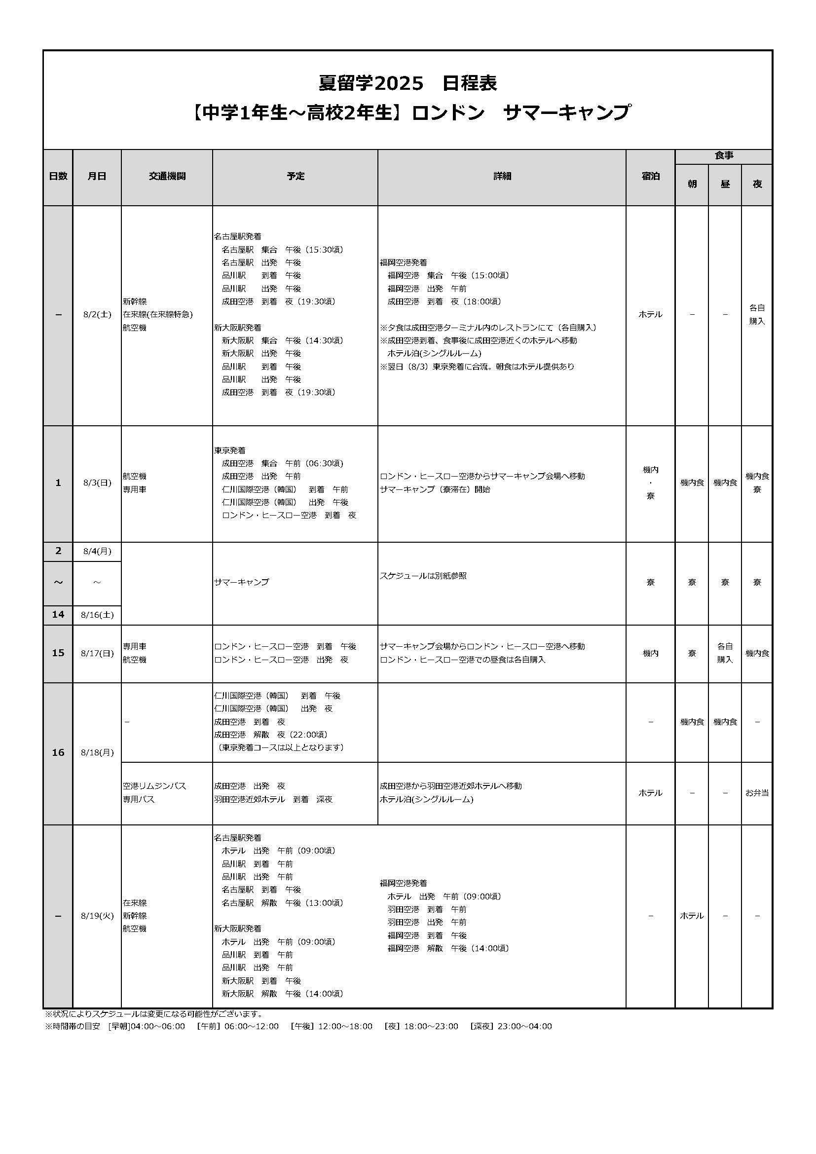 日程表